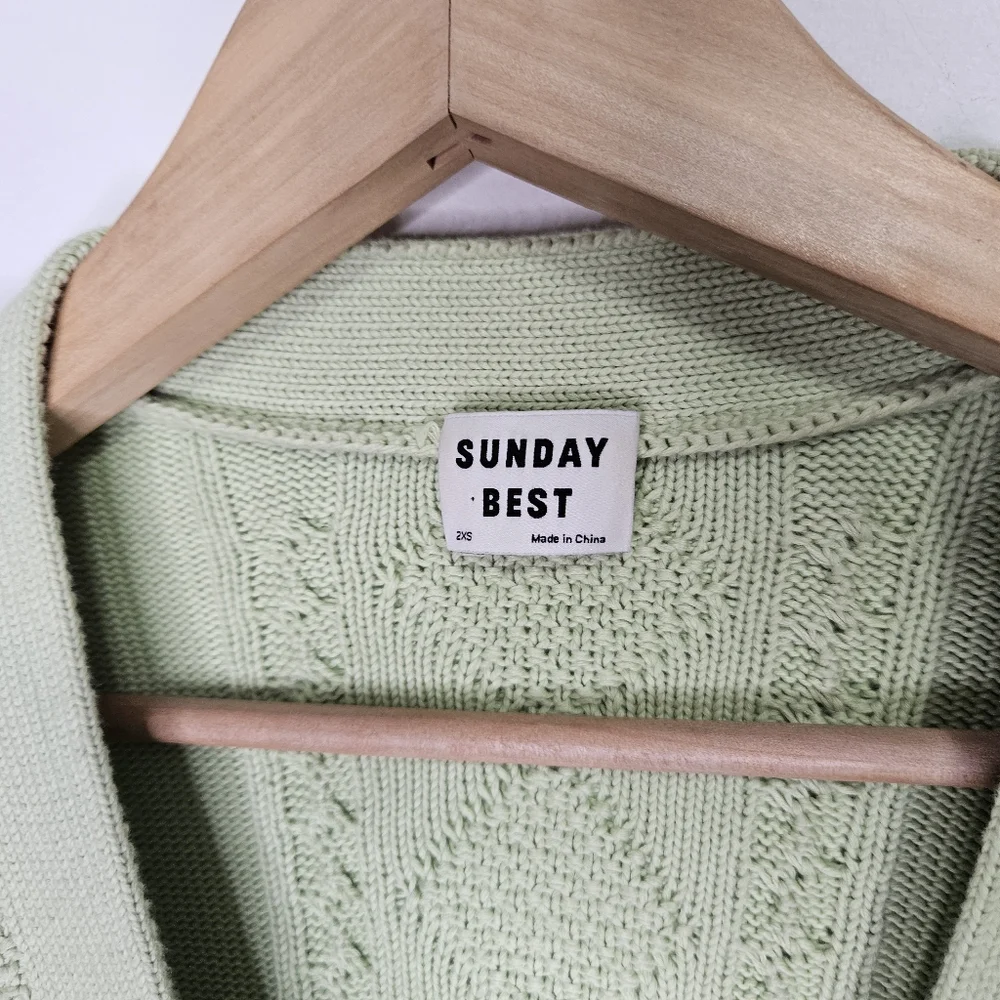 Aritzia Sunday Best Lamora Cardigan Sz 2XS Cable Knit Sweater Green Oversize - Picture 4 of 11